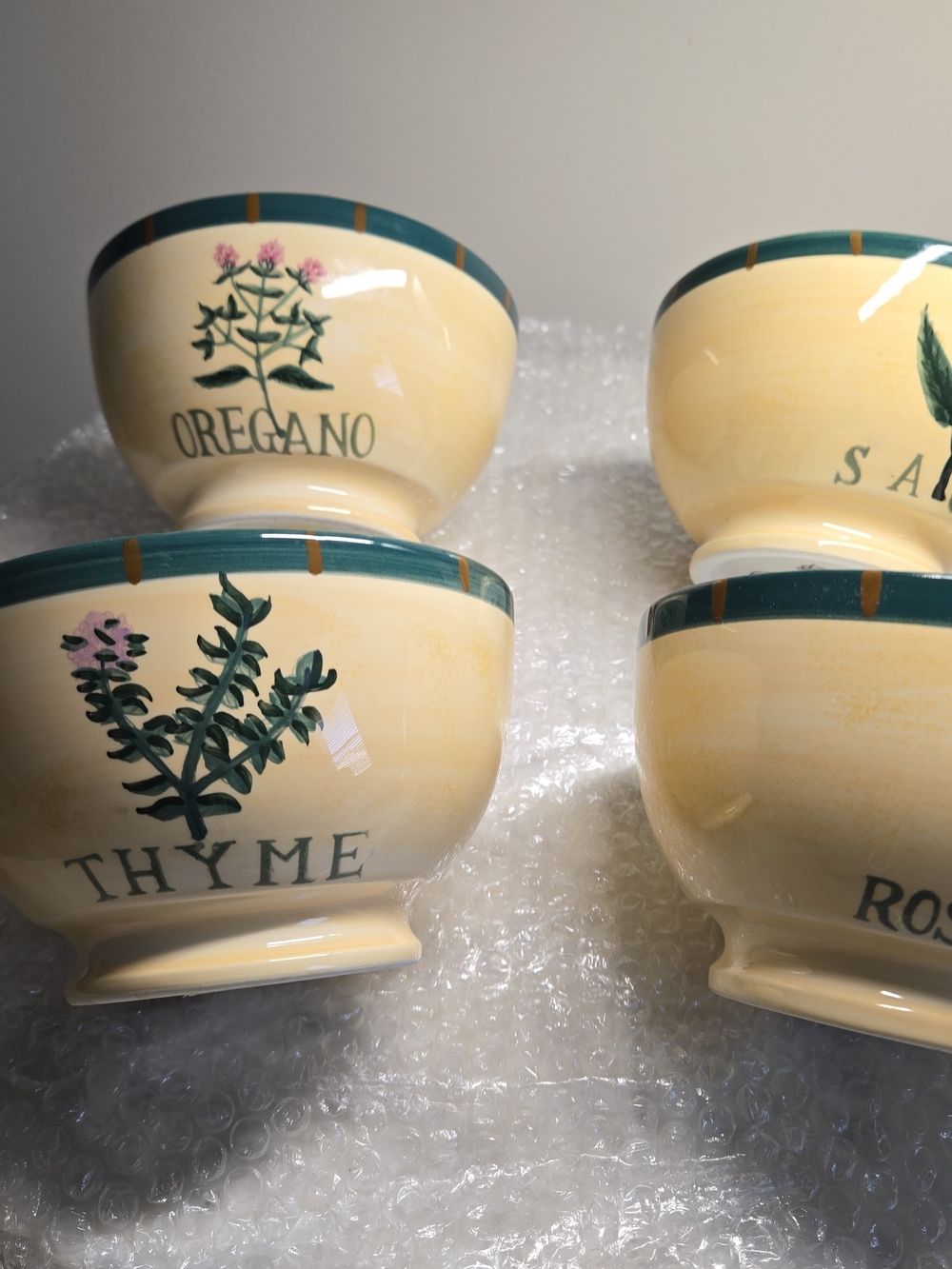 Jennifer Brinkey Herb Ceramic Bowls  - Yellow with Green Trim